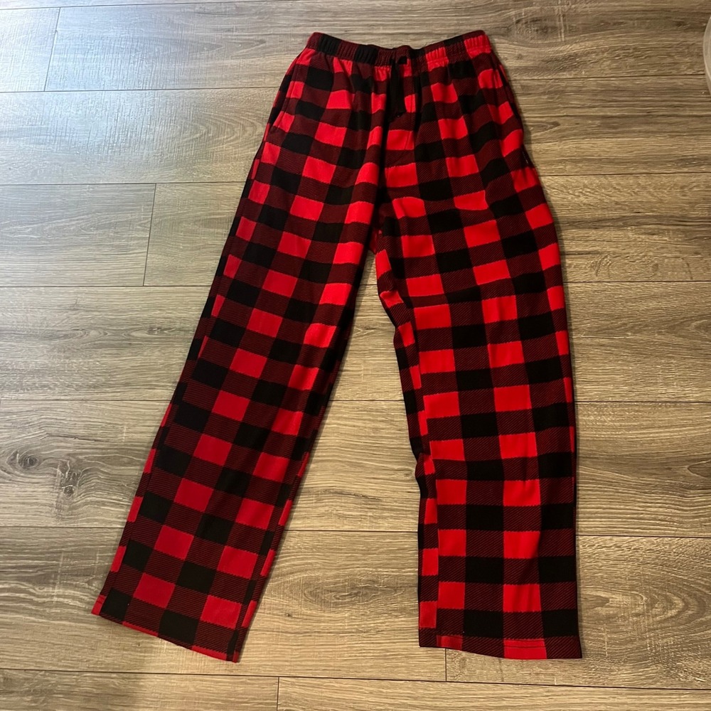 Medalist Mens Red Black Buffalo Plaid Fleece Pajama Pants Lounge Bottoms Small